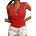 thumbnail image 1 of Qmyliery Women Ribbed Vest, Solid Color Deep V-neck Bodycon Tank Tops with Snap Buttons, S/ M/ L/ XL/ XXL/ XXXL, 1 of 2