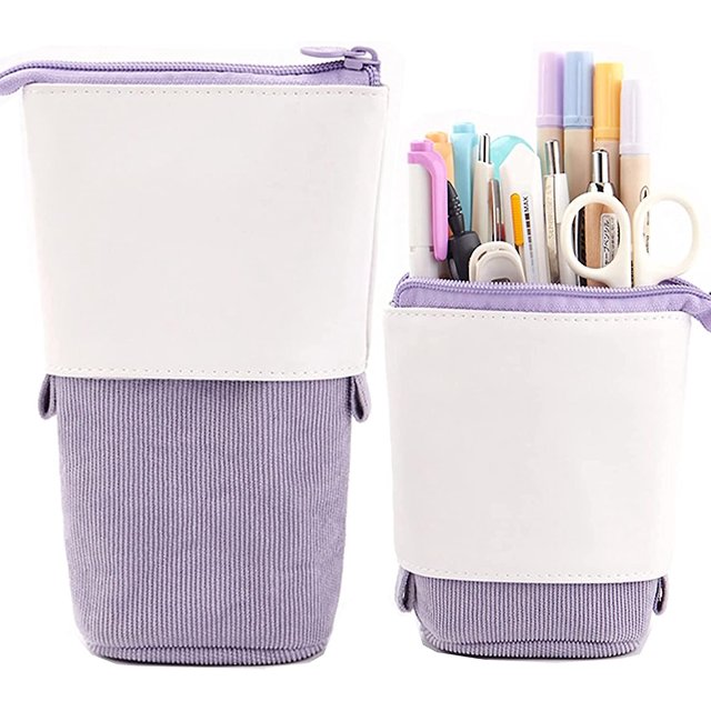Estuche telescópico para bolígrafos, estuche de papelería, bolso transformador de pana de PU, organizador colorido, ideal para maquillaje de bolsa de cosméticos de Pascua y primavera