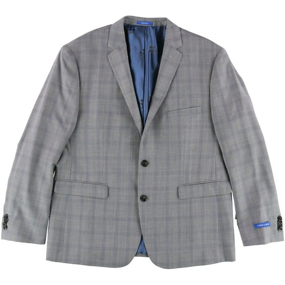 Vince Camuto Mens Shadow Windowpane Two Button Blazer Jacket, Grey, 42 Short
