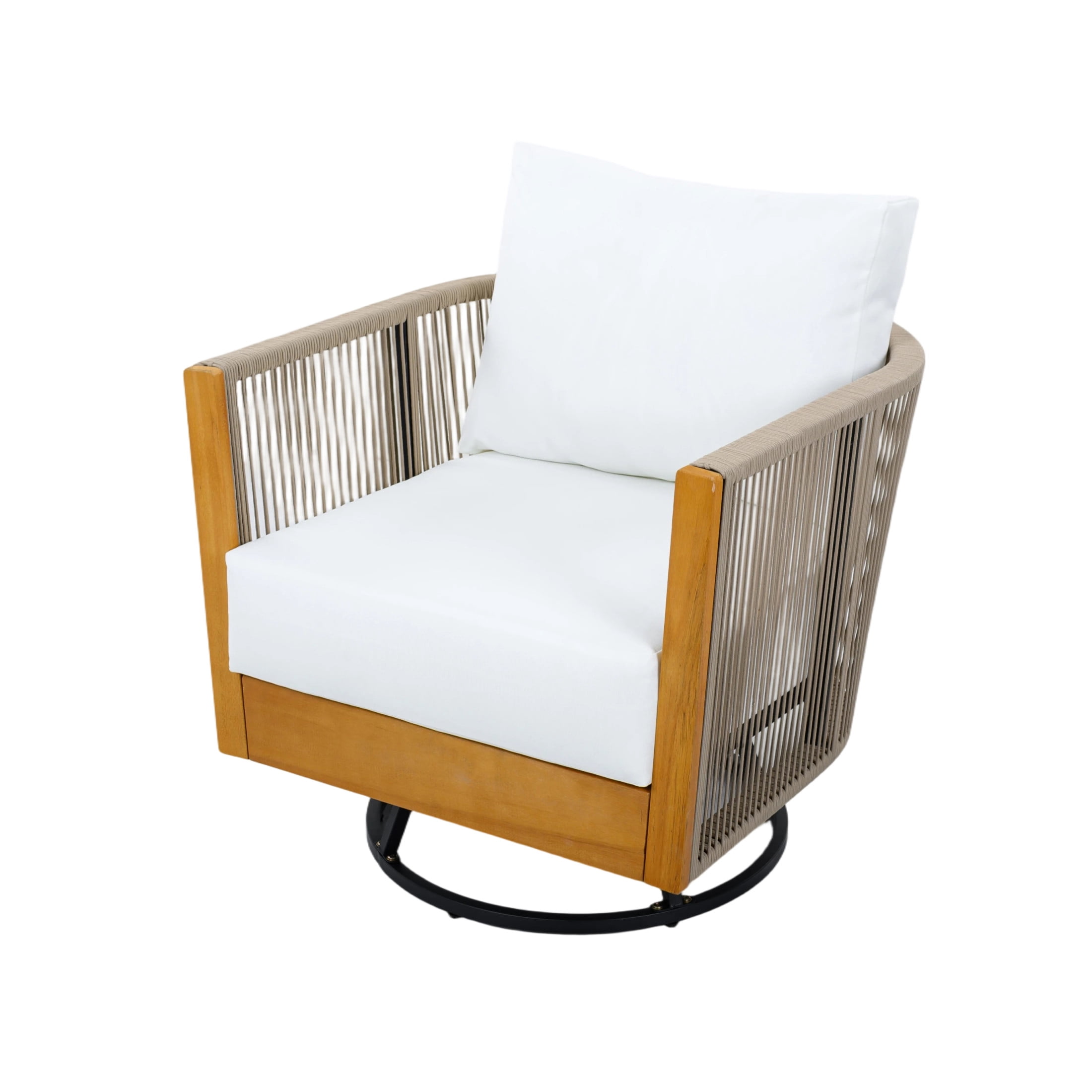 Christopher Knight Home 2-Piece Acacia Wood Swivel Chair and Side Table Set, Natural + Beige