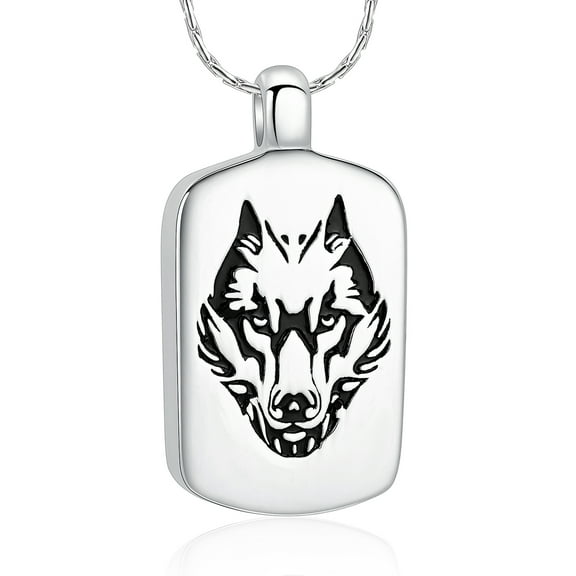 Wolf Head Print Square Urn Pendant Memory Necklace for Cremation Ashes Holder Memorial Jewelry