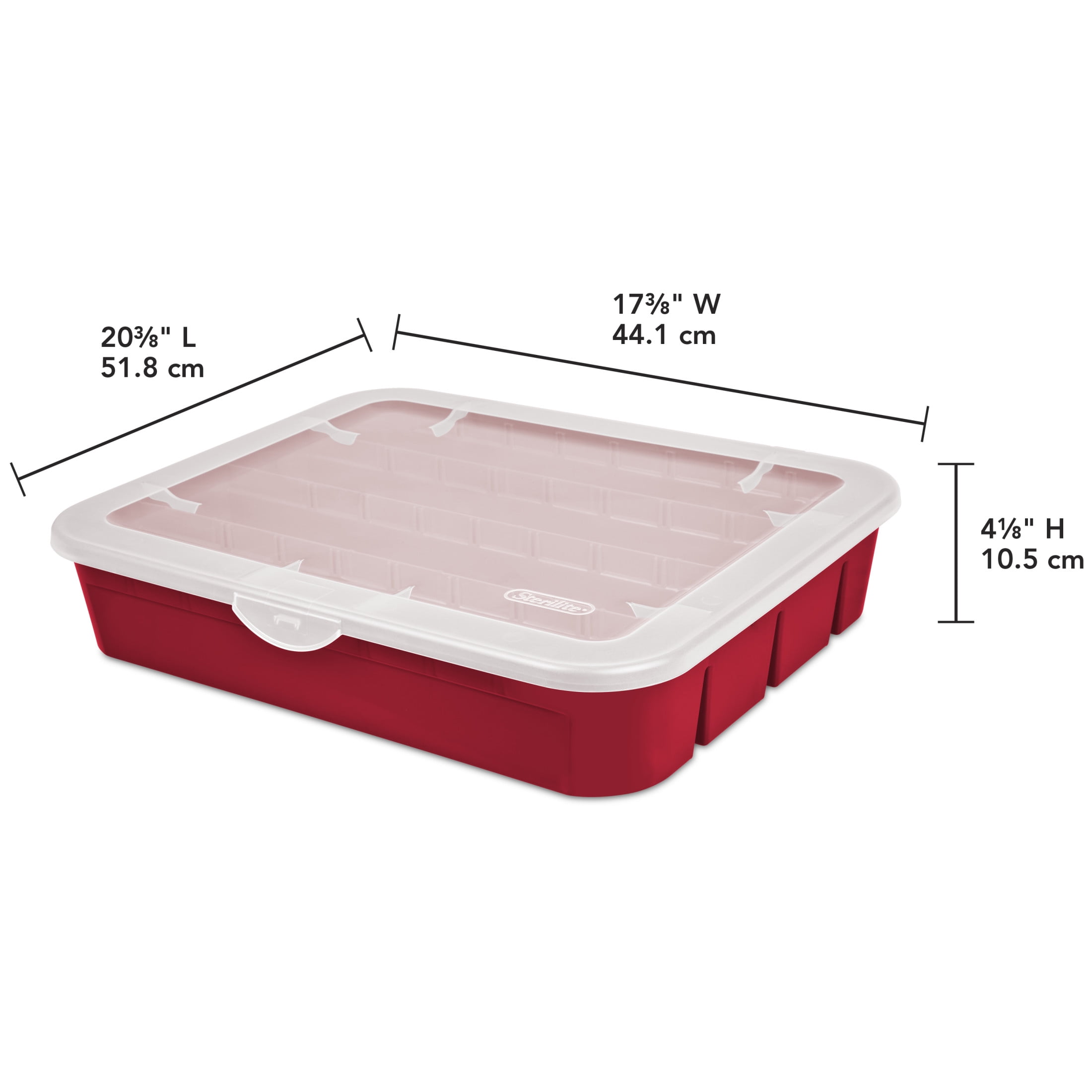 (2 pack) Sterilite Adjustable Ornament Box, Stackable Christmas Storage Bin with Lid, Dividers Create up to 32 Compartments for Holiday Keepsakes, Red