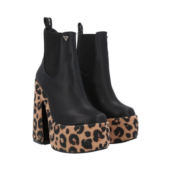 Botín Chunky De Plataforma Sinaloa Para Mujer Piel Sintético Animal Print Negro