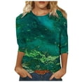 thumbnail image 2 of Chemise à Manches Longues Mode Été Imprimée Manches Mi-Longues Col Rond Tee-Shirt Décontracté Blouses Raccourcies pour Femmes en Solde, 2 of 5