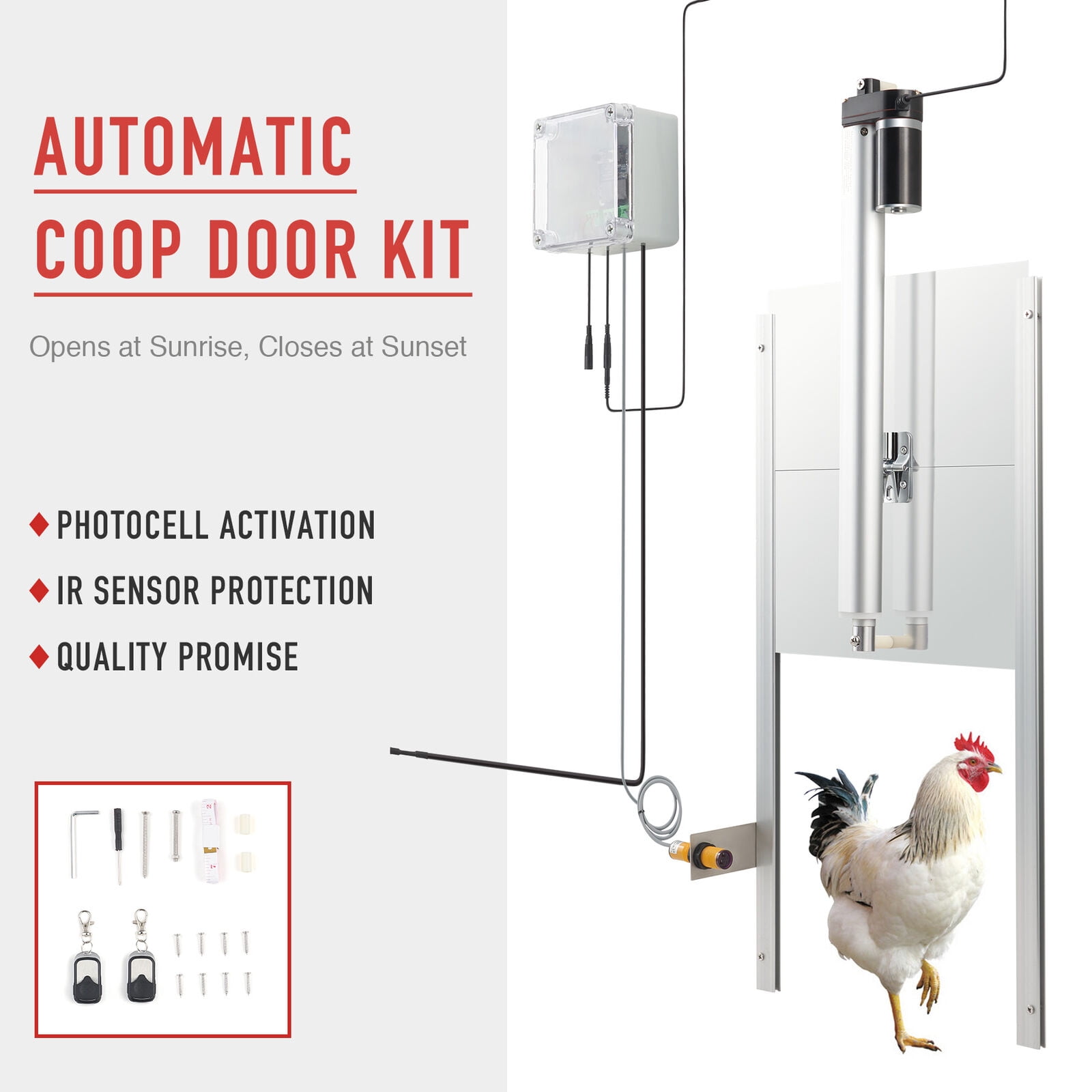 Details about   66W Automatic Chicken Coop Door Opener & Closer w 2 Remotes Photocell IR Sensor 
