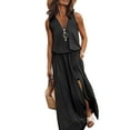 thumbnail image 2 of tasrioml Women's Summer Sleeveless Long Dress Casual Zipper Up Front V Neck Maxi Dress with Pocket Pleated Split Midi Dress, 2 of 8