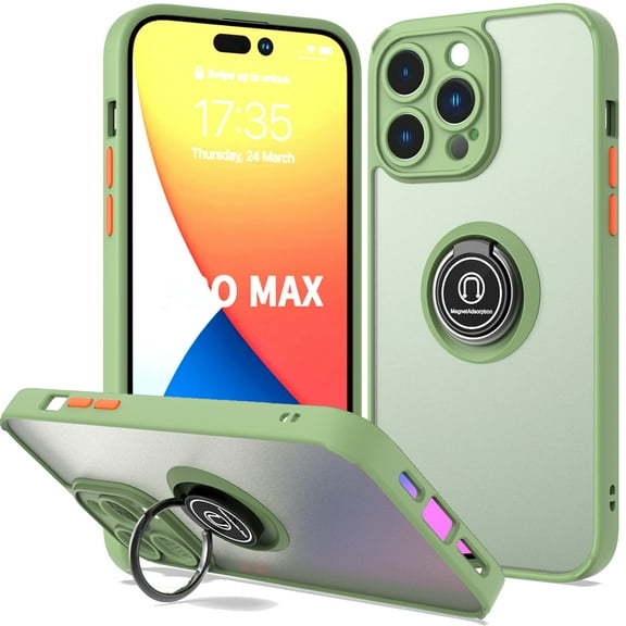 CoverON For Apple iPhone 14 Pro Phone Case, Clear Back Ring Holder Kickstand Cover, Green