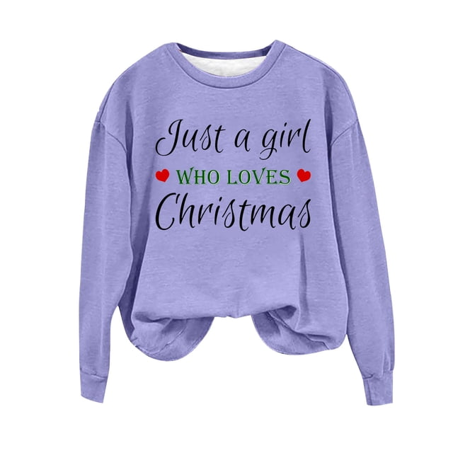 Wolfast Sweat-Shirt Imprimé de Noël pour Femmes Manches Longues Col Rond Mode Décontractée, Violet, m