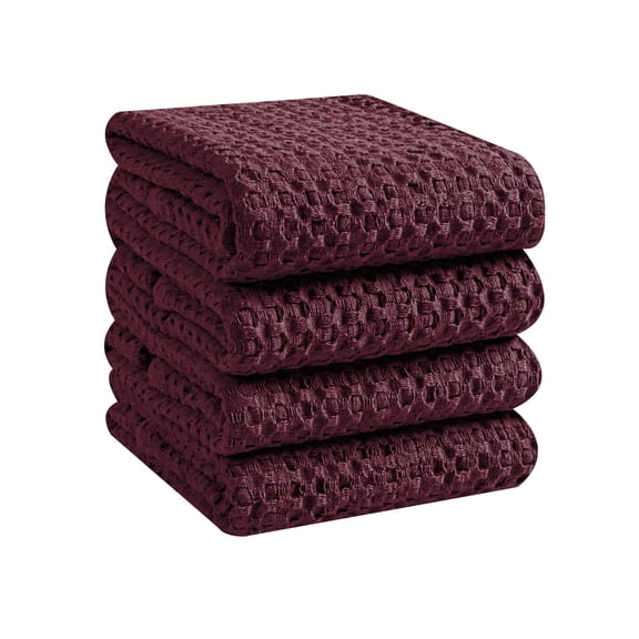 Native Fab 100% Cotton Premium Waffle Kitchen Towels, 4 Pack, 16" x 26", Super Absorbent Reusable Cleaning Cloths, Tea Towels, Machine Washable Hand Towels, Burgundy Wine
