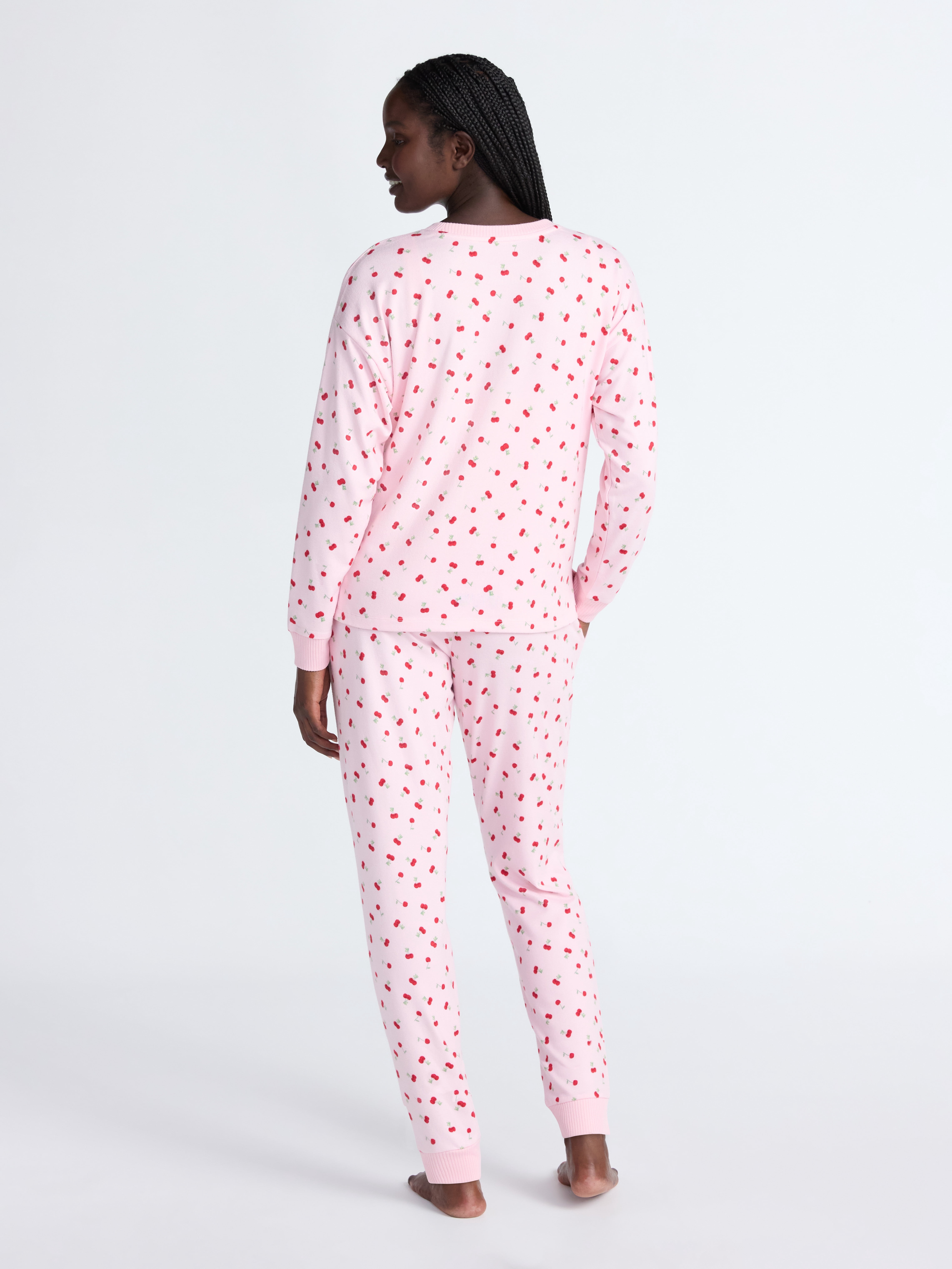 Joyspun Women's Cozy Lounge Collection Hacci Knit Long Sleeve Top and Joggers Pajama Set, Sizes XS-3X
