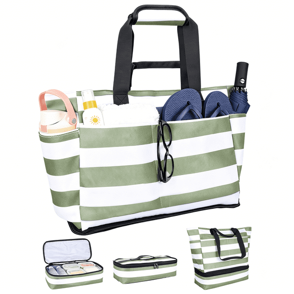 AOMRCOL 62L Large Beach Tote with Detachable Cooler, Waterproof Sandproof Beach Bags for Women, Duffle Bag for Diving/Swimming