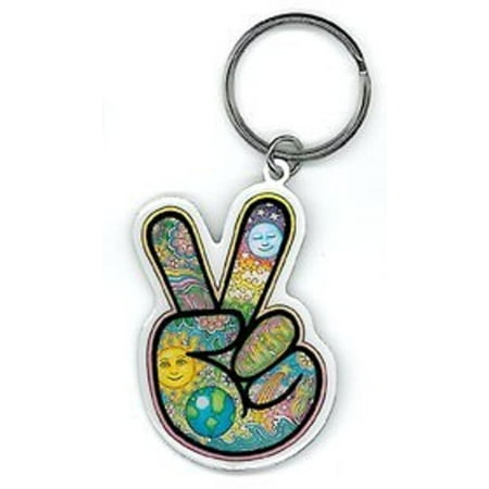- Artist's Dan Morris's - Celestial Imagery Peace Hand Artwork Design - Premium Sturdy Keychain with Chrome Key Ring