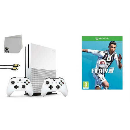 Microsoft 234-00051 Xbox One S White 1TB Gaming Console with 2 Controller Included with FIFA 19 BOLT AXTION Bundle Used