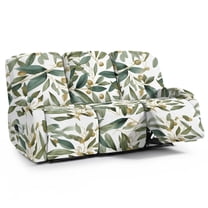 ZIATUBLES Olive Branch Printed Recliner Cover for 3-Seater Reclining Sofa, Stretch Recliner Couch Covers with Storage Pockets Set of 8, Elastic Polyester Spandex Furniture Protector for Living Room