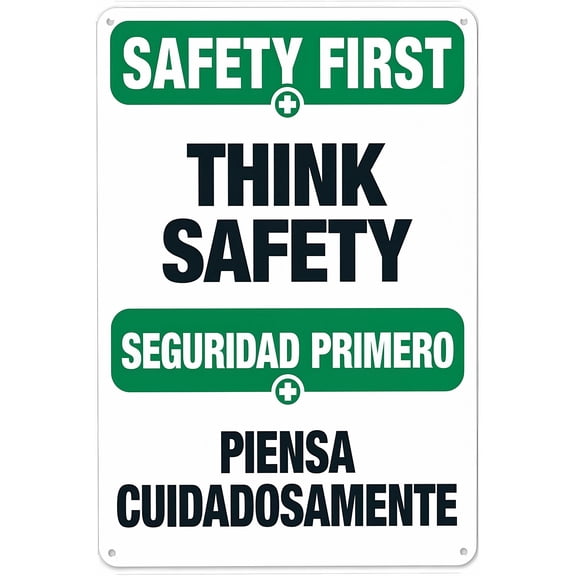 Think Bilingual Tin Sign - 8"x12" Vintage Metal Warning Sign, Bilingual Decor for Home Farm Bar Coffee Shop Club Indoor Outdoor