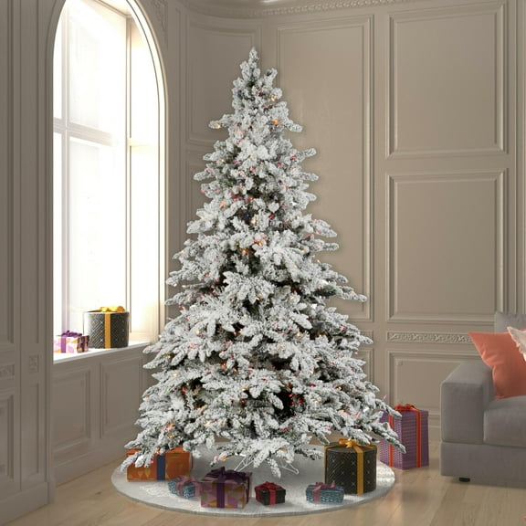 Vickerman 9' Flocked Utica Fir Artificial Christmas Tree, Multi-Colored LED Lights