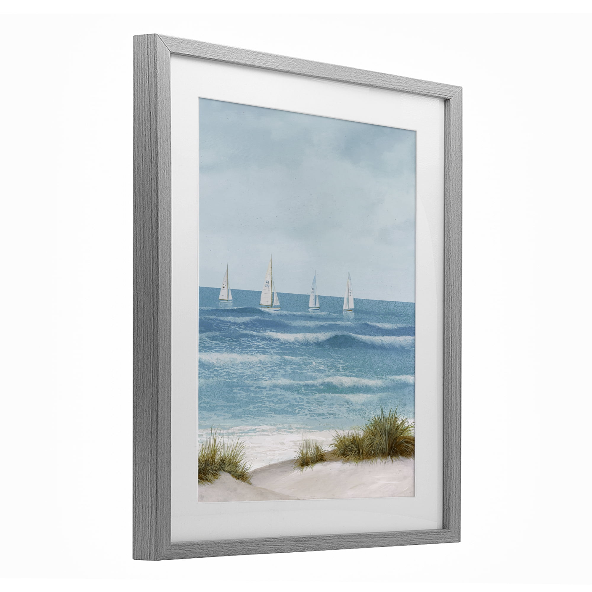 Stupell Industries Boats Sailing Away Gray Framed Print Under Glass, design by Lorenzo Collective