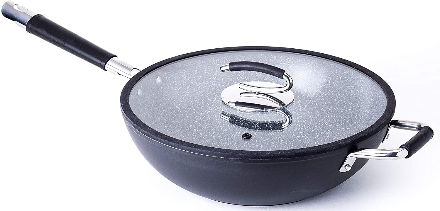 Ceramic 13" Wok with Natural Nonstick Coating, Lid Included By