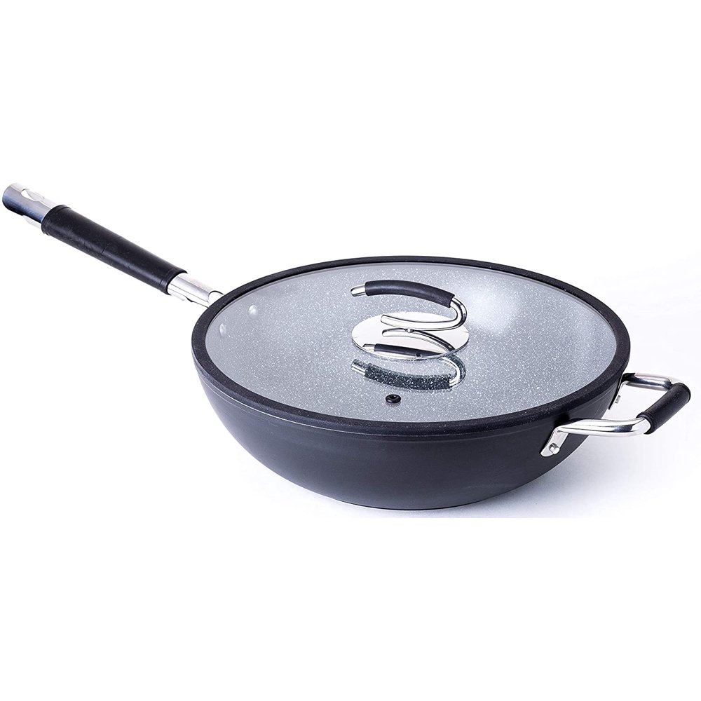 Ceramic 13" Wok with Natural Nonstick Coating, Lid Included By