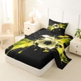 thumbnail image 2 of Castle Fairy Soccer Print Twin Sheets 3pcs, Abstract Grid Bedding, Black Yellow,1 Fitted Sheet, 1 Flat Sheet and 1 Pillowcase, 2 of 6