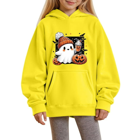 Mercatoo Halloween Sweatshirt for Kid Girls Ghos𝐭 Pumpkin Sweater Cute Coffee Graphic Pullover Shirt Teen Trendy 𝗦pooky Season Clothes