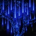 thumbnail image 2 of Morttic Christmas Outdoor String Lights, 8 Tube 192 LEDs 11.8 inch Meteor Shower Rain Plug in Waterproof Waterfall Raindrop Light for Holiday Party Wedding Tree Valentine Day Decoration,Blue, 2 of 13