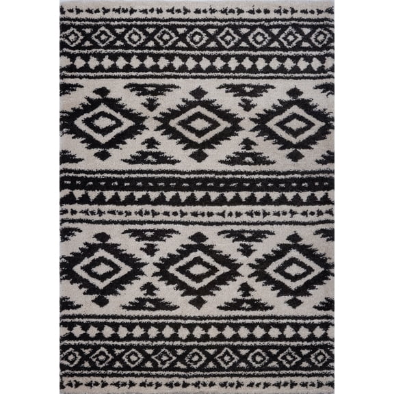 Ladole Rugs Stylish Contemporary Trellis Smooth Area Rug Carpet in Ivory-Dark Grey 4x6 (3'11" x 5'7", 120cm x 170cm)