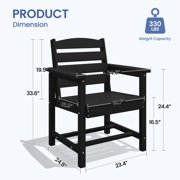 KINGYES 7-Piece Outdoor Dining Set, All Weather HDPE Patio Table and Chairs with Umbrella Hole, Black