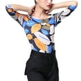 thumbnail image 2 of Half Sleeves Leaves Print Scoop Neck Latin Dance Tops Tops T Shirts For Women Adult Latin Ballroom Dance, 2 of 2