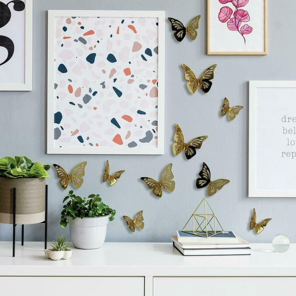 3D Gold Butterflies Peel & Stick Mirrors