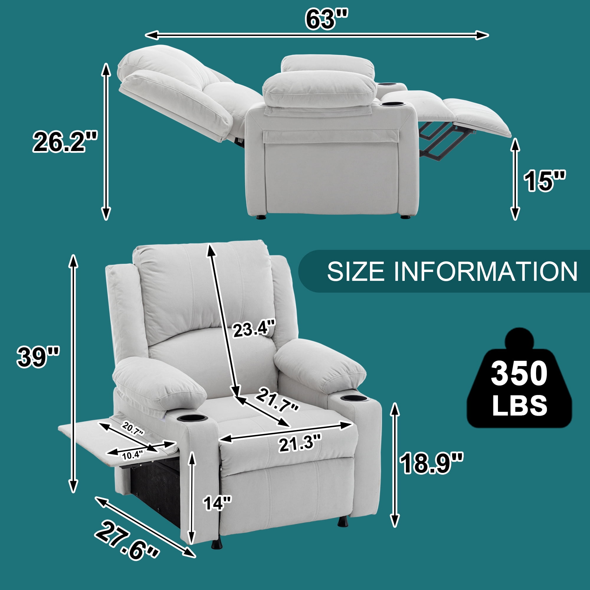 Andeworld 21" Recliner Chairs with Heat and Massage,Lazy Boy Recliner Chair for Adults,Recliner Sofa chairs with Cup Holder and Side Pocket for Living Rooms, Bedrooms, and Nurseries(Beige)