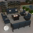 thumbnail image 5 of ALAULM Aluminum Patio Furniture Set with Propane Fire Pit Table 10-seat Metal Outdoor Furniture w/Fire Pit Patio Sectional w/5.1" Cushions for Patio, Backyard, Poolside-Navy Blue, 5 of 6