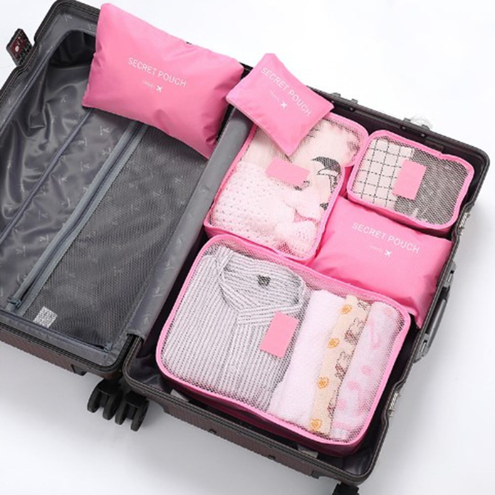 6pcs Travel Storage Bag Set for Clothes Luggage Packing Cube Organizer Suitcase, Size: One size, Pink