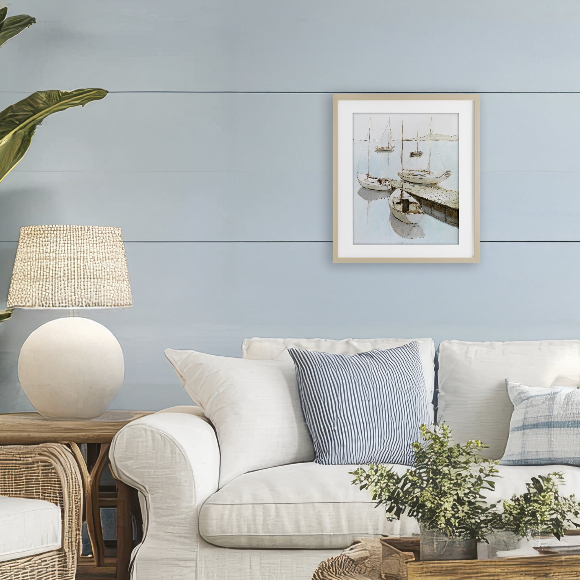 Stupell Industries Docked Sails Coastal Scene Birch Framed Print Under Glass, design by Lorenzo Collective