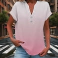 thumbnail image 2 of Ombre Color Comfort Blouse for Women Short Sleeve V Neck 1/4 Button Henley Tee Dressy Fitted Basic T-shirts, 2 of 6