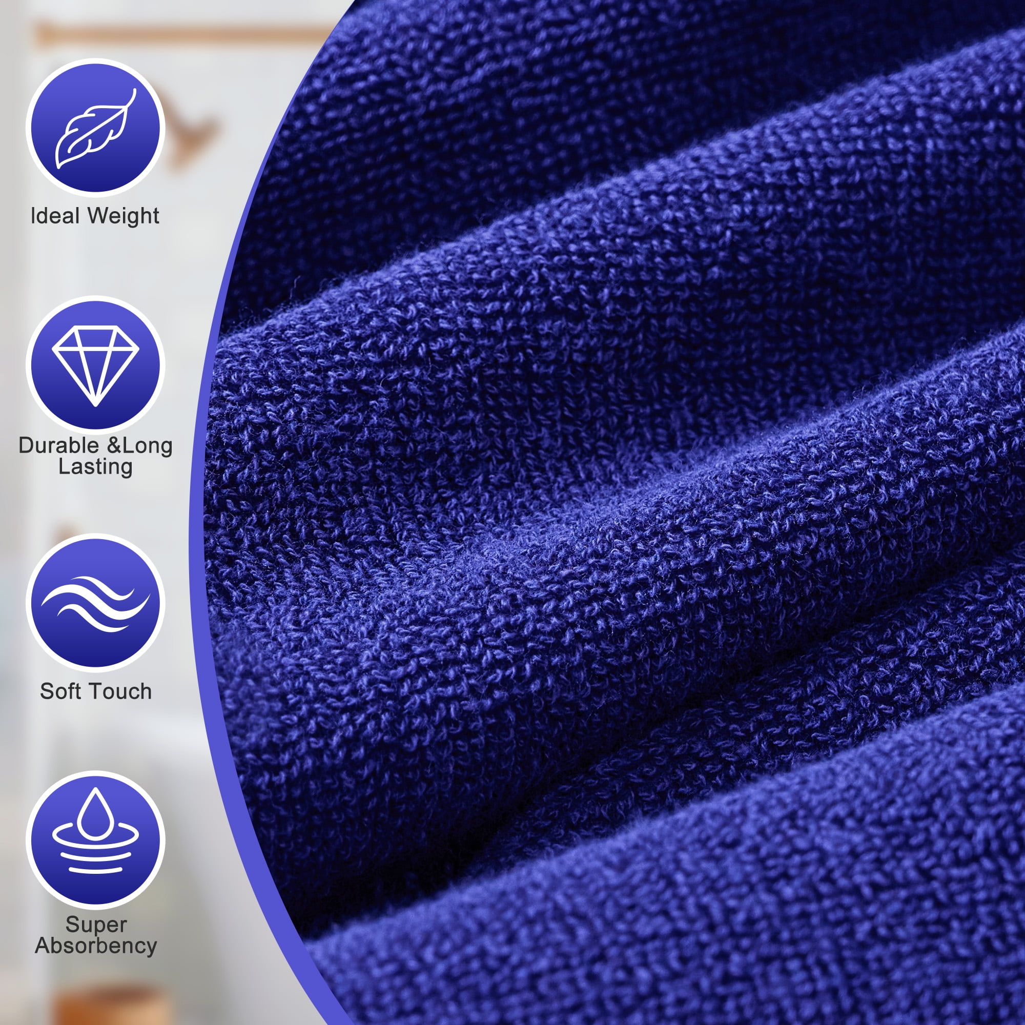 8 Piece Cotton Bath Towel Set, 2 Oversized Bath Towel, 2 Hand Towels & 4 Wash cloths Ideal for Spa, Hotel & Family Bathrooms, Navy Blue
