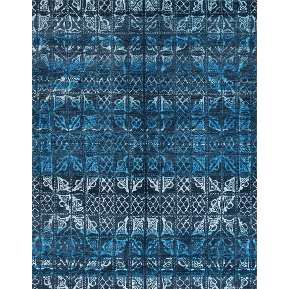Ahgly Company Indoor Rectangle Abstract Blue Ivy Blue Abstract Area Rugs, 3' x 5'