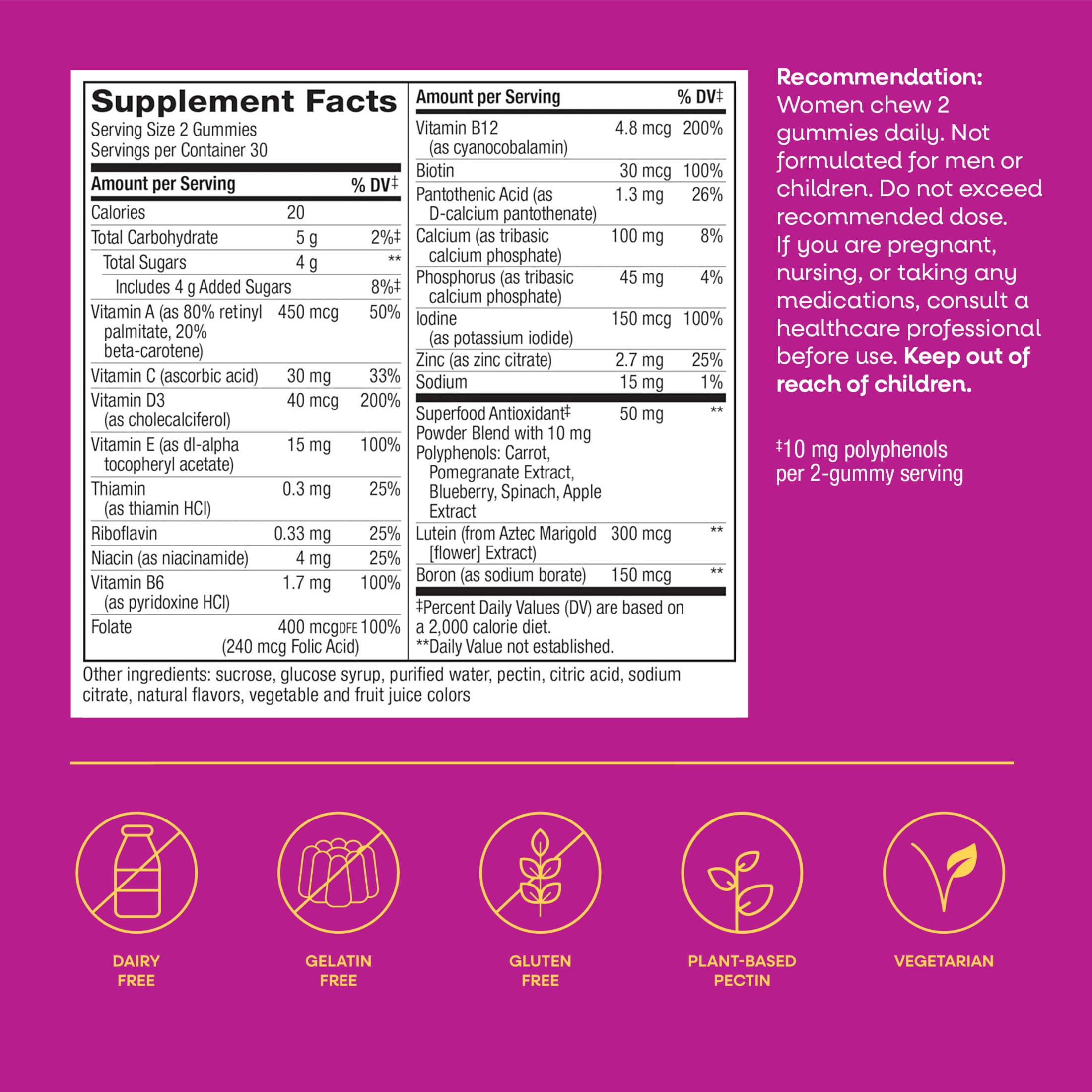Nature's Way Alive! Women's 50+ Gummy Multivitamin, B-Vitamins, Mixed Berry Flavored, 60 Count