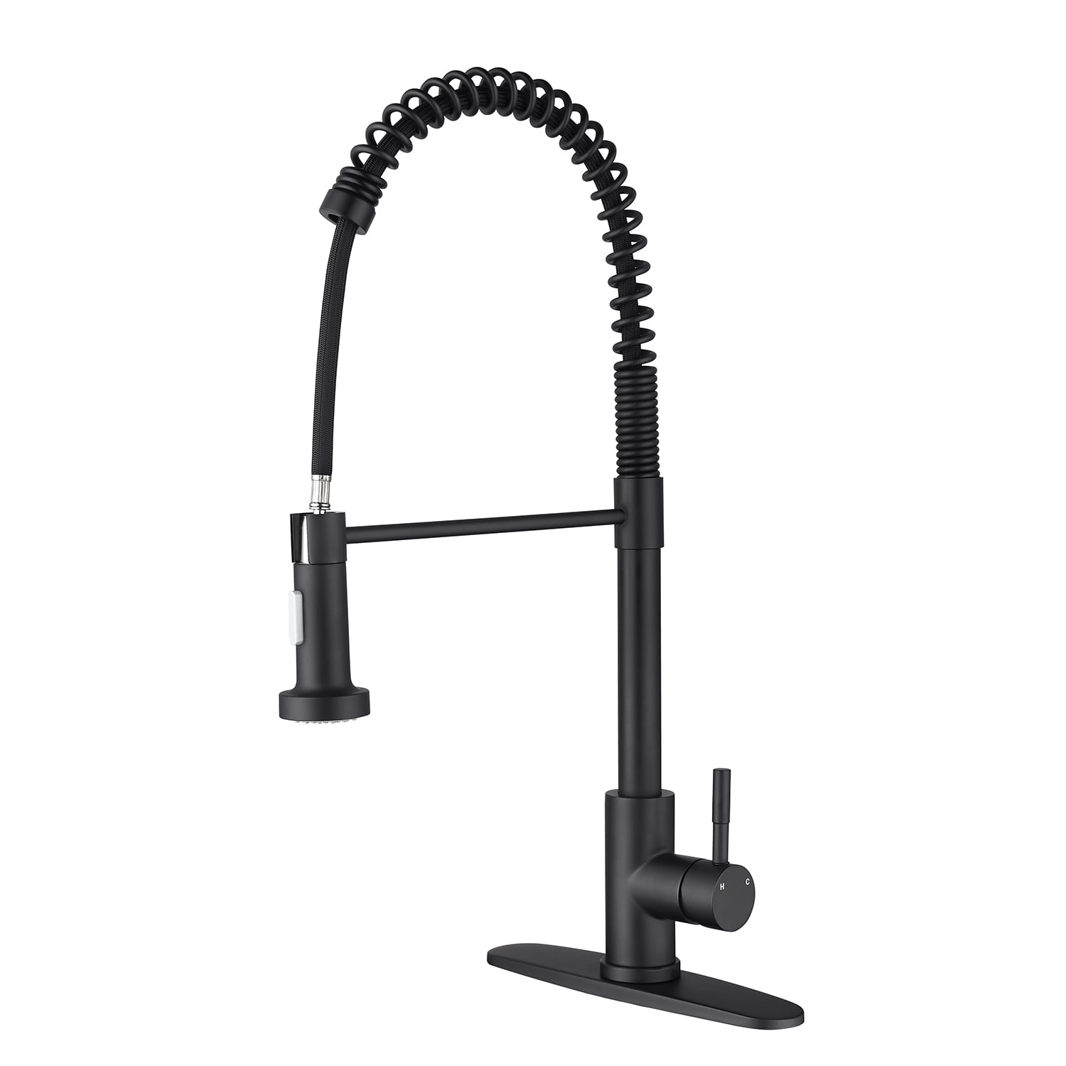 Izzovium Matte Black Kitchen Faucet with Pull Out Sprayer, 360° Swivel High-Arc Stainless Steel Faucet, Single Handle for Easy Temperature Control, 27.95in x 11.81in x 3.14in