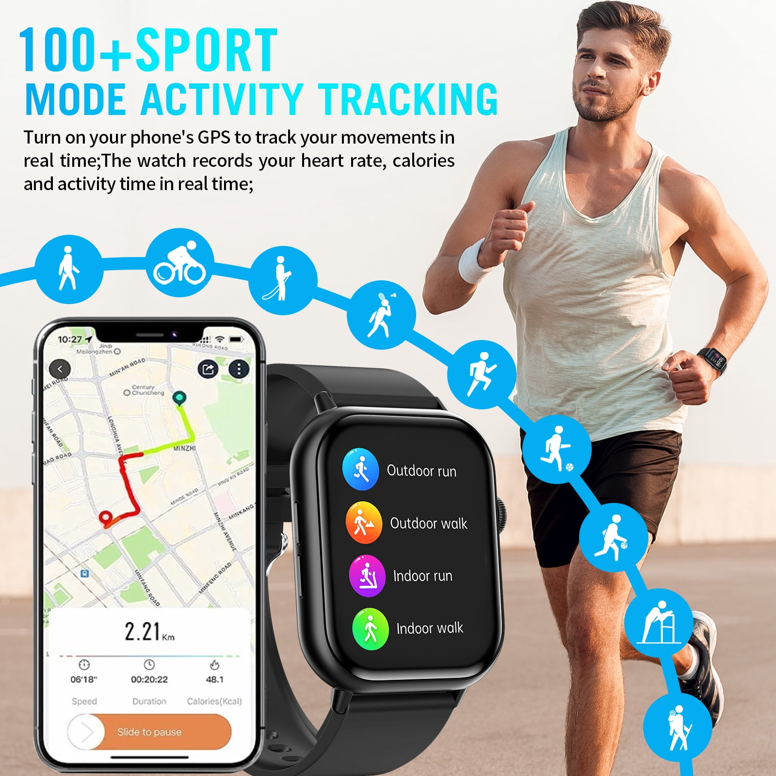 2026 NEW Smart Watch, 2.01'' HD Screen SmartWatch for Men Women , Answer/Make/Message, 100+ Sports Modes, IP67 Waterproof Compatible with Android and iPhone