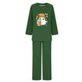 thumbnail image 4 of QIUOMBBP 2 Piece Lounge Set Women Plus Size Long Sleeve Pullover Tops and Loose Wide Leg Trousers Halloween Ghost Print Pajama Sets, Army Green, S, 4 of 5