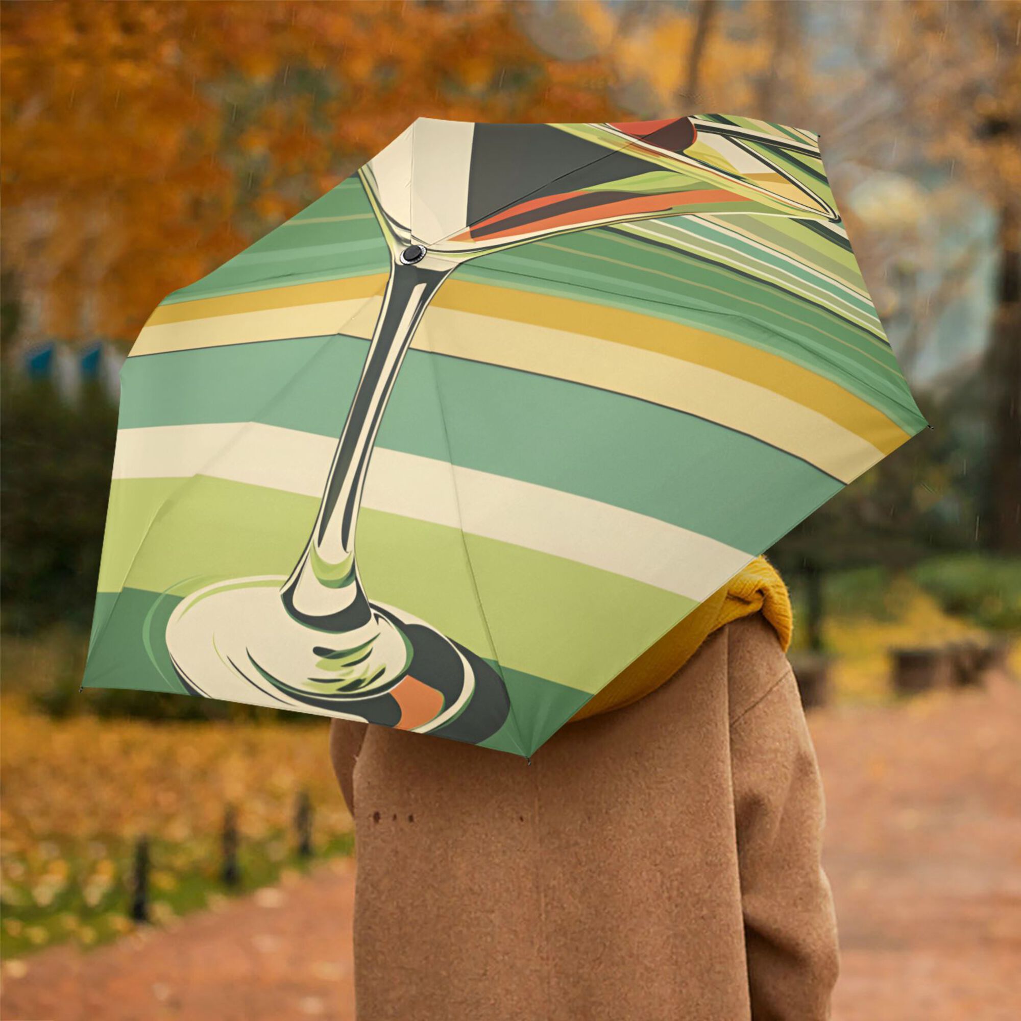 FORMRS Travel Umbrella Folding Auto Open Close Windproof Rain UV Protection, Colorful Martini