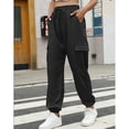 thumbnail image 3 of Joggers para mujer Puño en el tobillo Bolsillo lateral Cordón Color puro Cintura alta Pantalones de chándal para mujer Negro L, 3 of 6