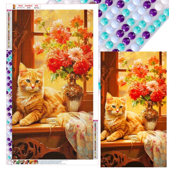 5D DIY Con Taladro Gato Mandarina en Una Pintura 40x70cm