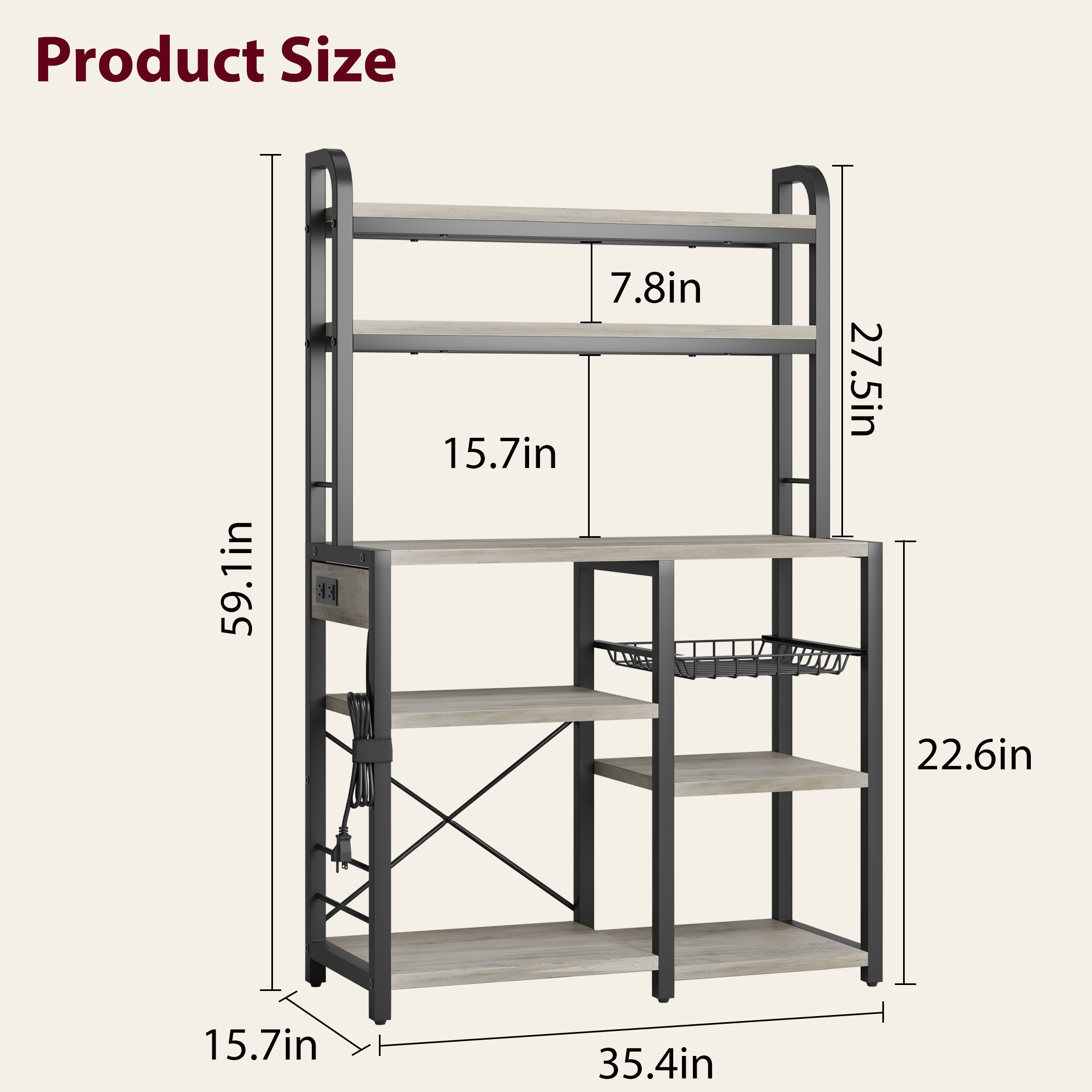 Garvee Bakers Rack with Power Outlet, Coffee Bar with Wire Drawer ...