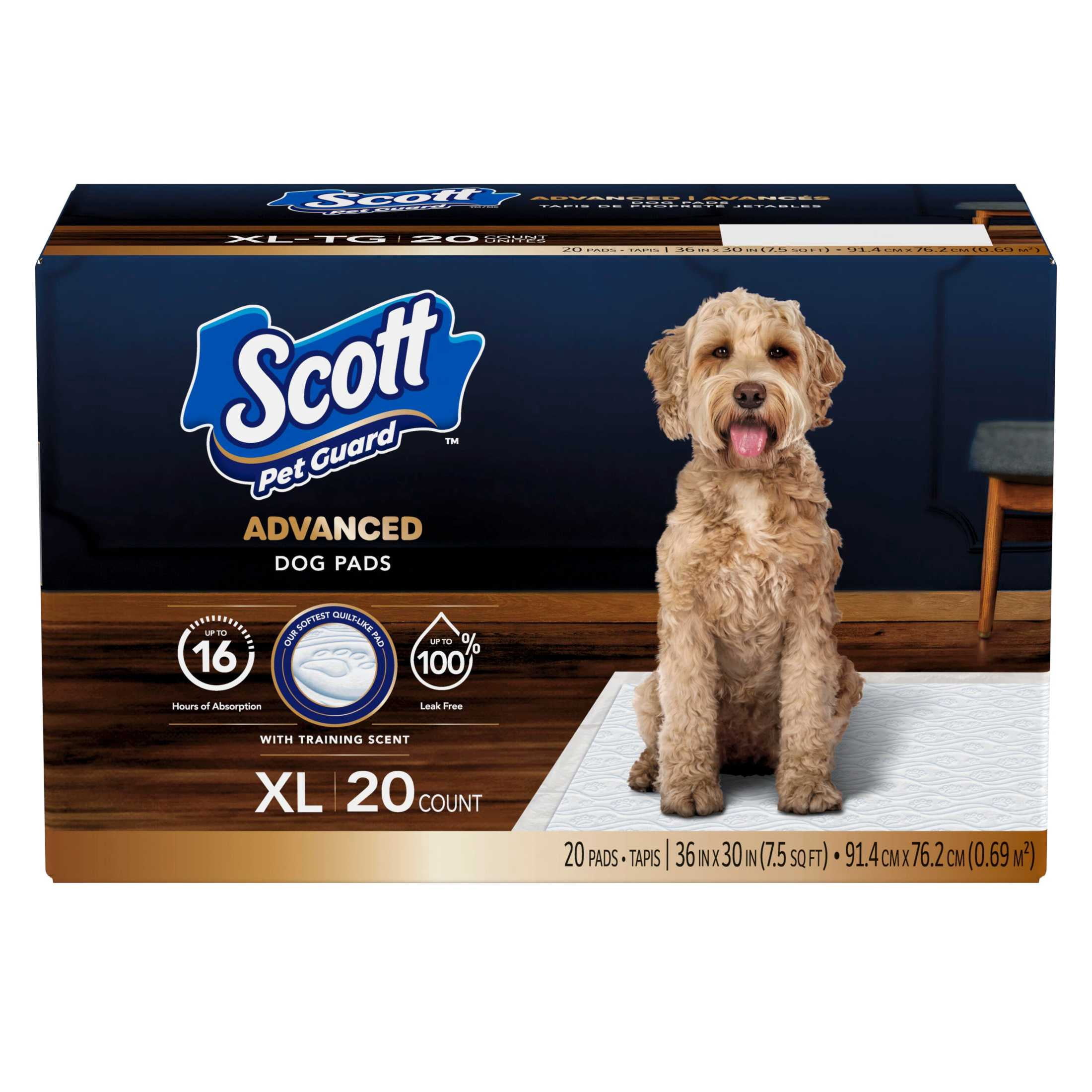 Scott Pet Guard Advanced Dog Pads - Dog Training Pee Pads for Puppies, Medium & Large Dogs - Up to 16 Hour Absorbency with Odor Control - Softest Quilted Dog Pee Pads - XL - 30" x 36" - 20 Pack