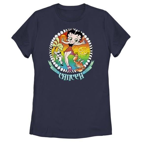 Women's Betty Boop Cancer Zodiac Graphic Tee Navy Blue X Large