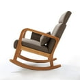 thumbnail image 5 of Solid Wood Rocking Chair, Nursery Upholstered Glider Rocker, Rocking Accent Chair with High Backrest, Pillow and Magazine Side Pocket for Living Room Bedroom Study(1, Brown), 5 of 9