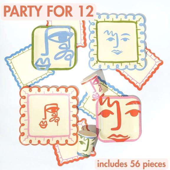 POP Party Supplies Party Supplies Kit Art Birthday Theme Plates, Cups, Napkins Set Serves 12