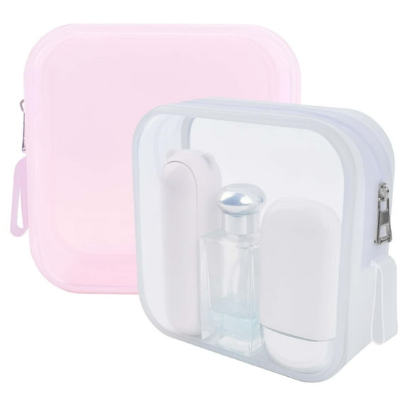 ​2-Pack Waterproof Silicone Makeup Bags, Travel Cosmetic Organizer, Clear Washable Zipper Toiletry Bags (Pink & White)​​